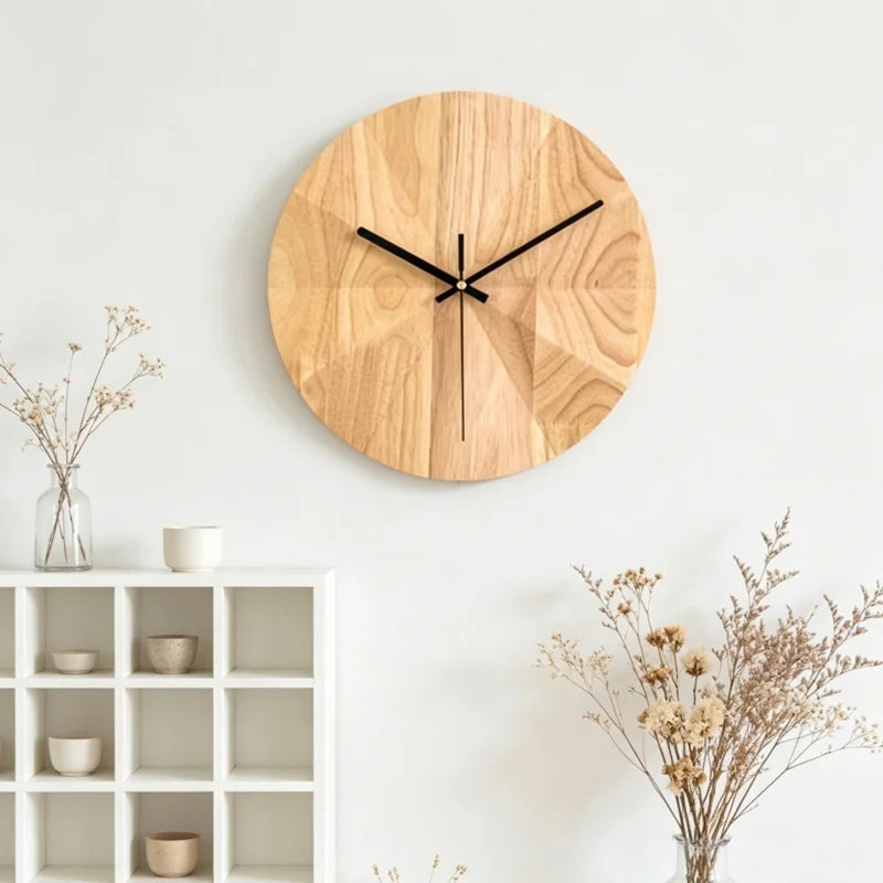 Minimalist wooden wall clock; round clock; living room and bedroom décor; silent; premium solid wood finish