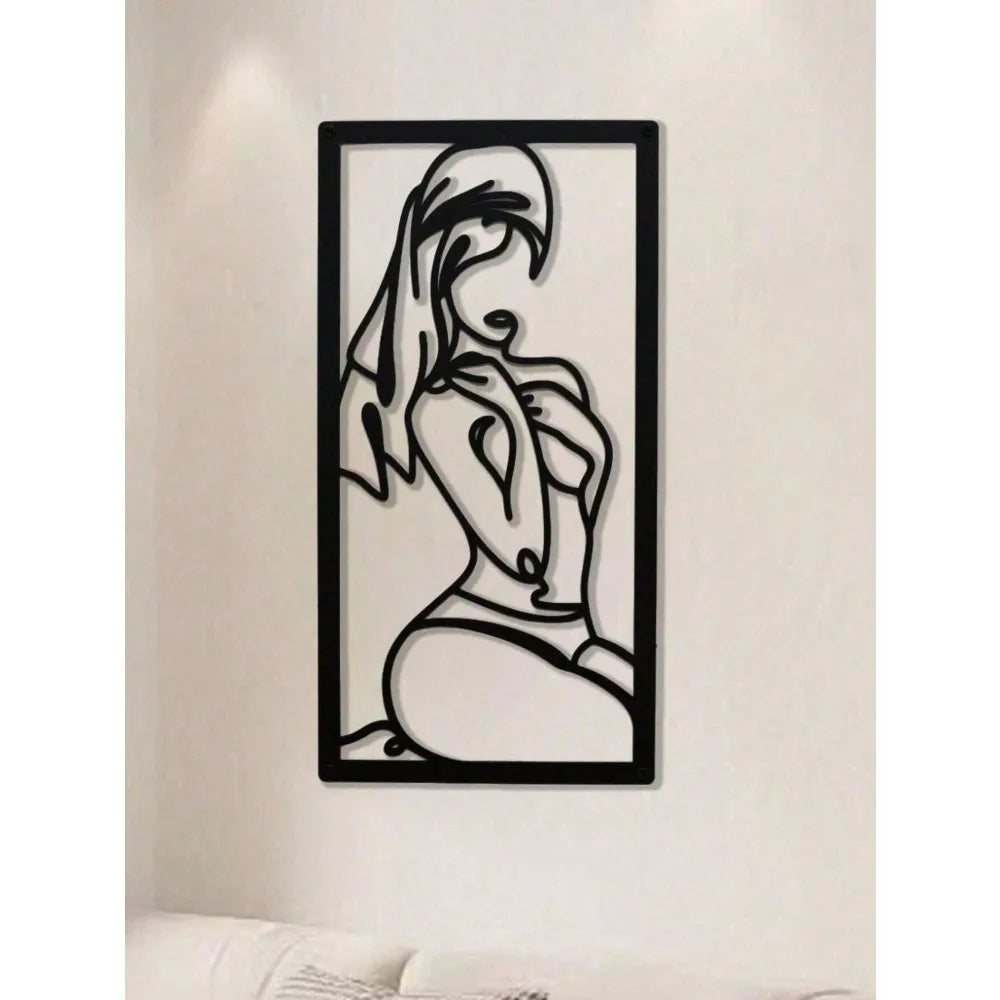 Minimalist Woman Line Art Metal Wall Decor, Modern Female Bathroom Home Gift