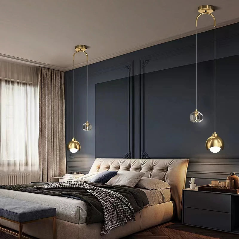 Nordic Minimalist Long Line Living Room Home Decor Modern Simple Crystal Pendant Light Luxury Bedroom Bedside Hanging Lamp