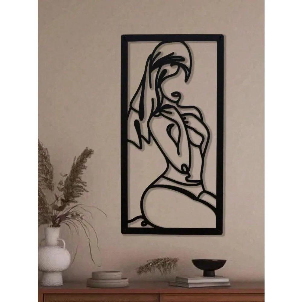 Minimalist Woman Line Art Metal Wall Decor, Modern Female Bathroom Home Gift