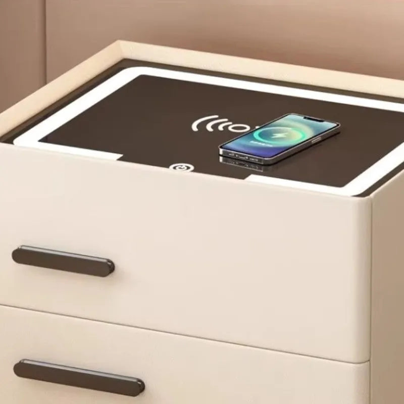 Minimalist Decor Bedside Table Luxury Chic Modern Wooden Chest Storage Charging Side Bed Table Station Interior Room Decoration