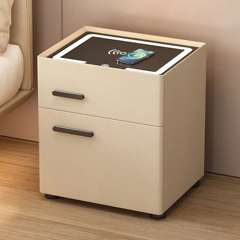 Minimalist Decor Bedside Table Luxury Chic Modern Wooden Chest Storage Charging Side Bed Table Station Interior Room Decoration