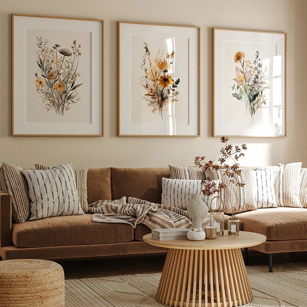 Scandinavian Minimalist Aesthetic Wall Art Neutral Watercolor Wildflowers Plants HD Poster Prints Home Bedroom Living Room De