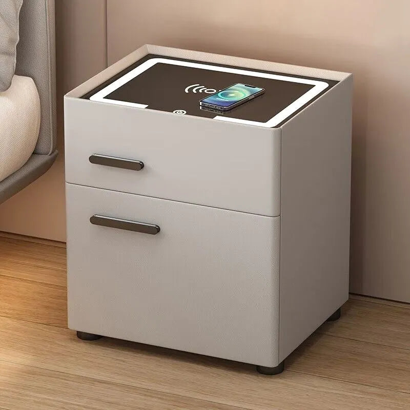 Minimalist Decor Bedside Table Luxury Chic Modern Wooden Chest Storage Charging Side Bed Table Station Interior Room Decoration