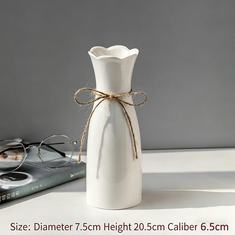 Minimalist White Ceramic Vase, Nordic Creative Home Decoration, Suitable for Living Room, Dining Table & Office