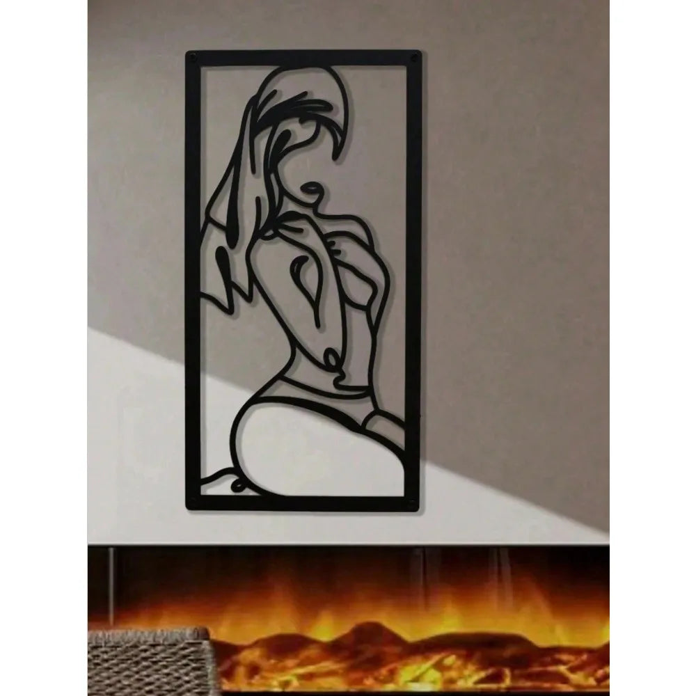 Minimalist Woman Line Art Metal Wall Decor, Modern Female Bathroom Home Gift