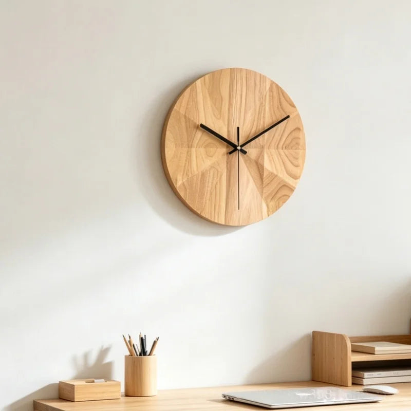 Minimalist wooden wall clock; round clock; living room and bedroom décor; silent; premium solid wood finish