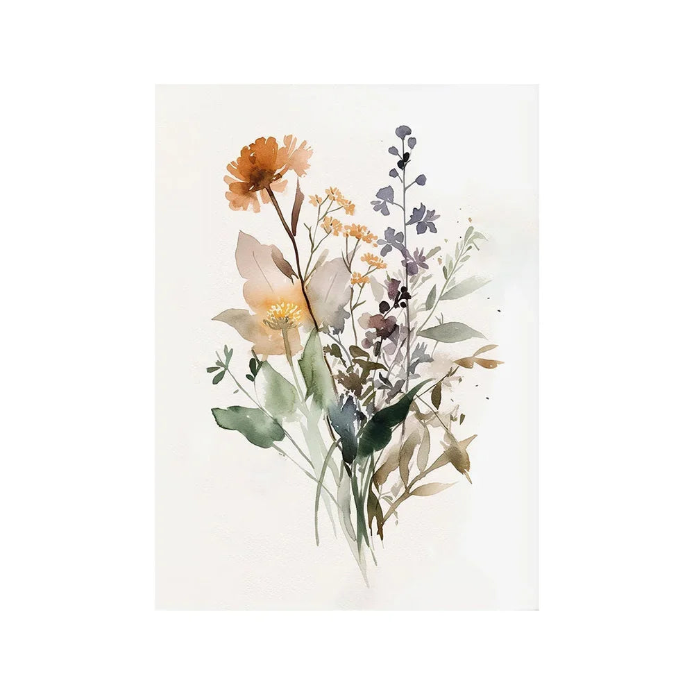 Scandinavian Minimalist Aesthetic Wall Art Neutral Watercolor Wildflowers Plants HD Poster Prints Home Bedroom Living Room De