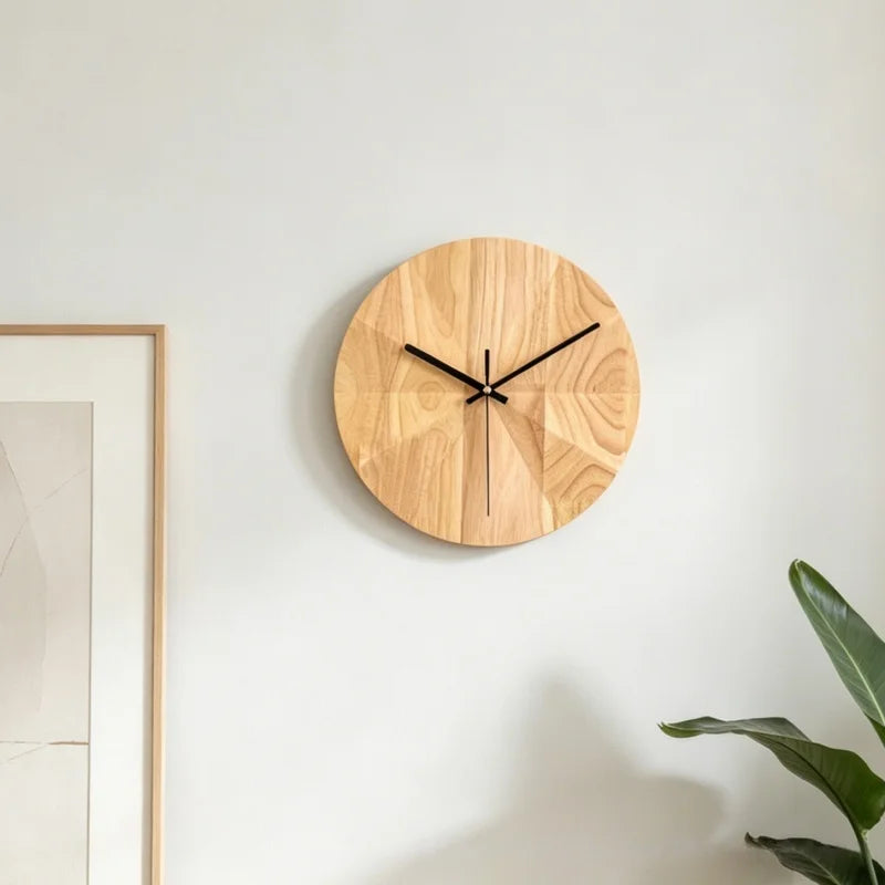 Minimalist wooden wall clock; round clock; living room and bedroom décor; silent; premium solid wood finish