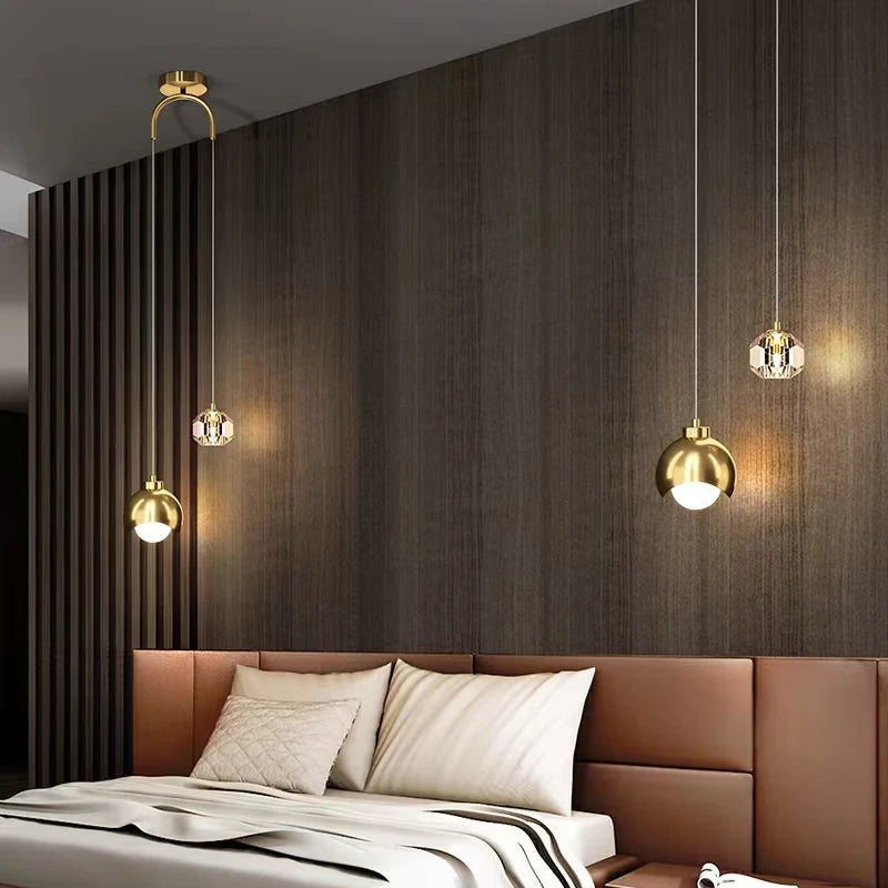 Nordic Minimalist Long Line Living Room Home Decor Modern Simple Crystal Pendant Light Luxury Bedroom Bedside Hanging Lamp