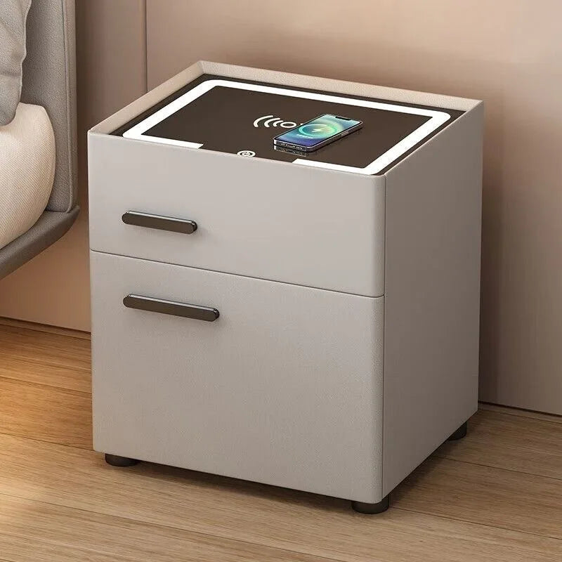 Minimalist Decor Bedside Table Luxury Chic Modern Wooden Chest Storage Charging Side Bed Table Station Interior Room Decoration