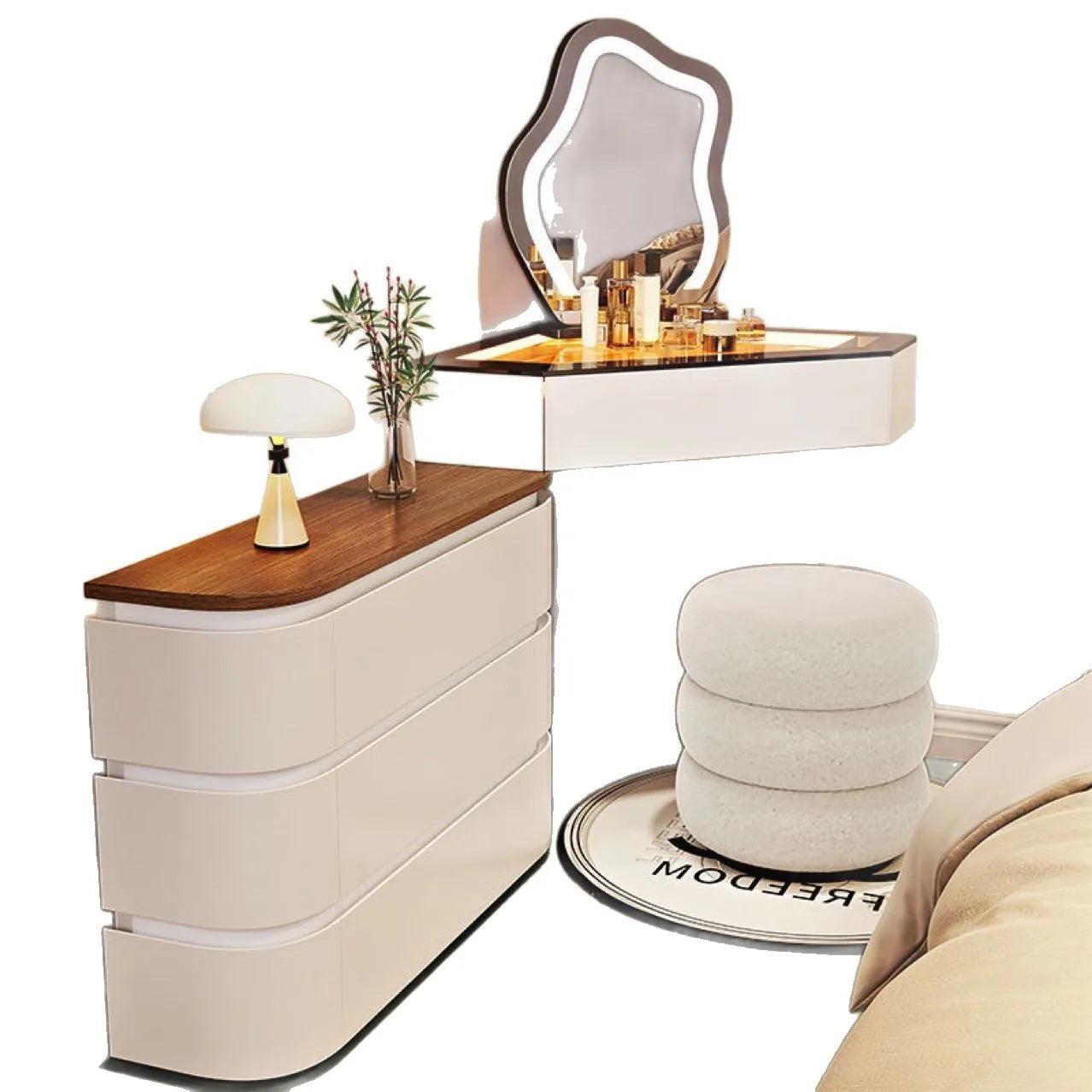 Small Apartment Dresser Bedroom Modern Simple Storage Chest Integrated Minimalist Cream Style Solid Wood Makeup Table