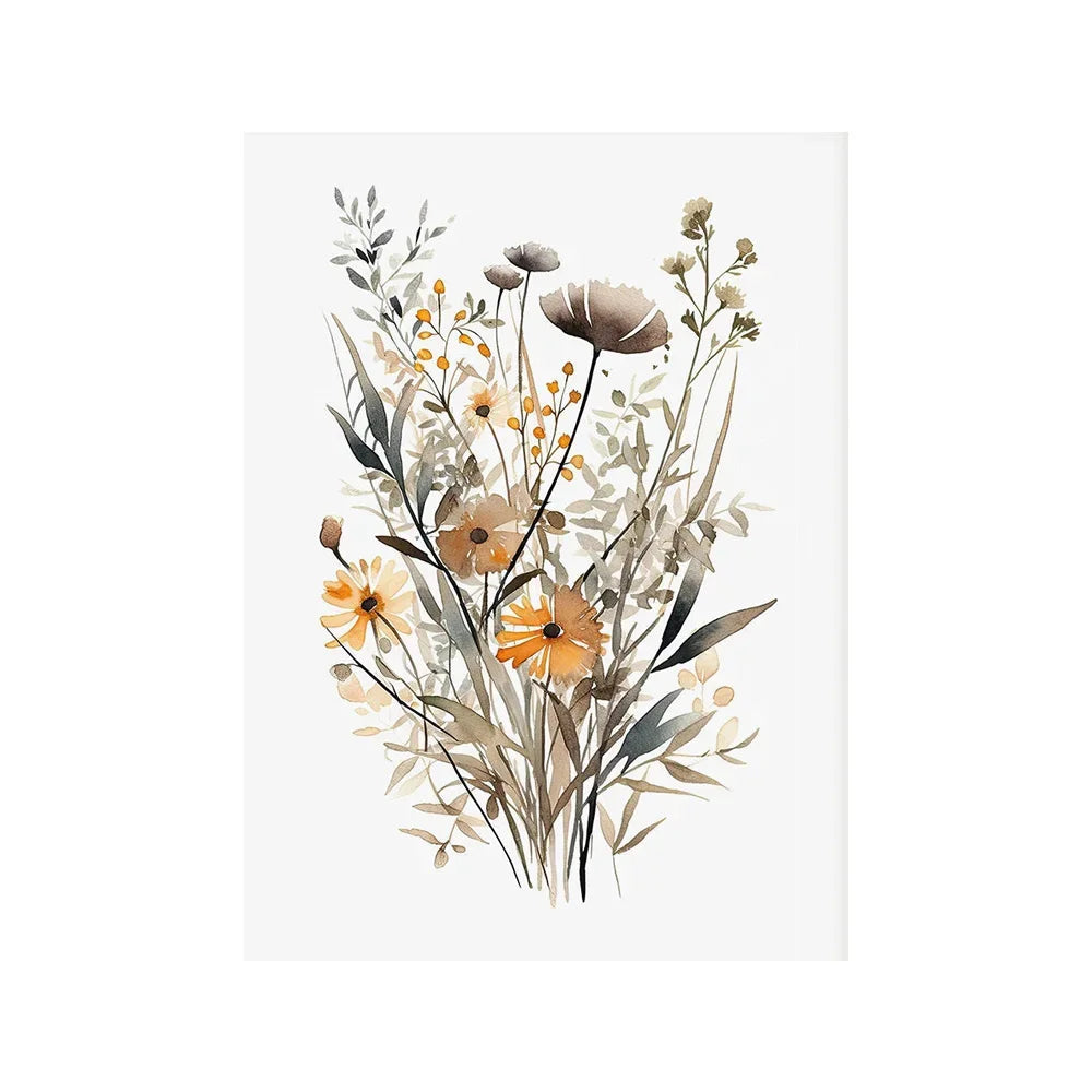 Scandinavian Minimalist Aesthetic Wall Art Neutral Watercolor Wildflowers Plants HD Poster Prints Home Bedroom Living Room De