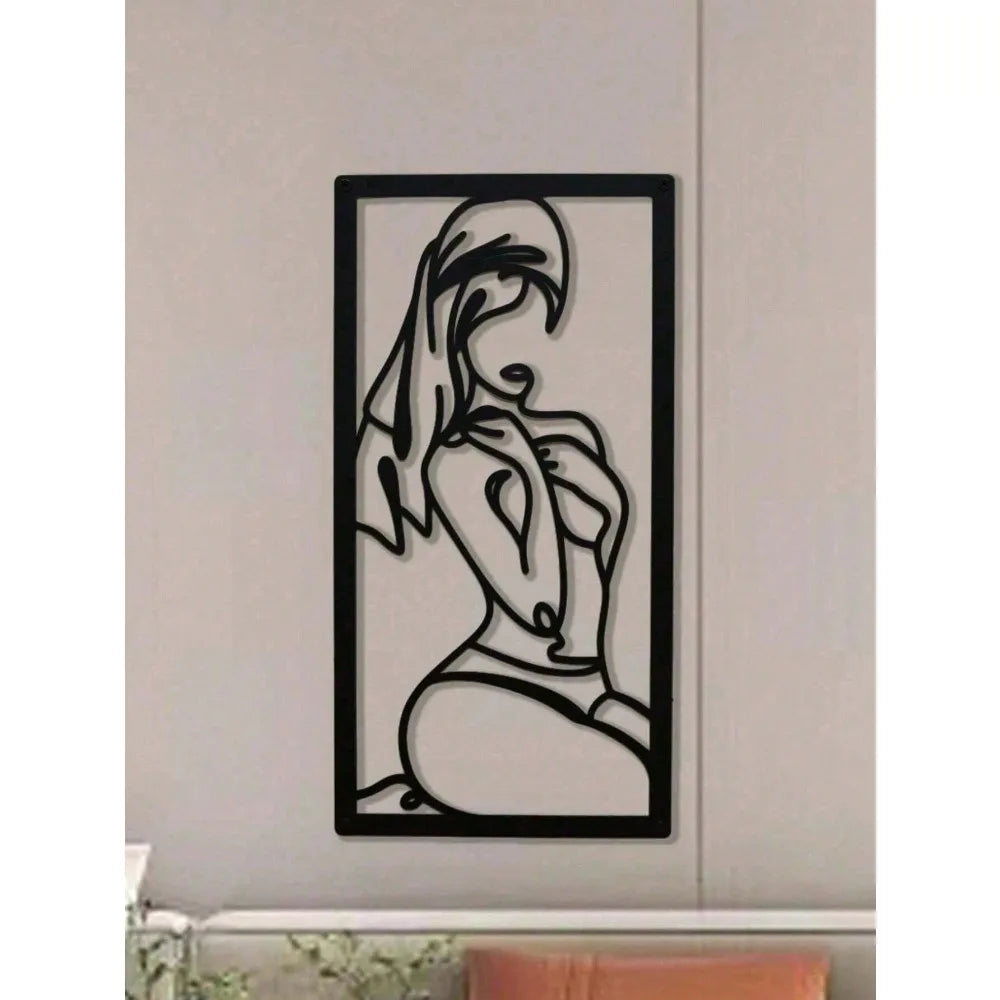 Minimalist Woman Line Art Metal Wall Decor, Modern Female Bathroom Home Gift